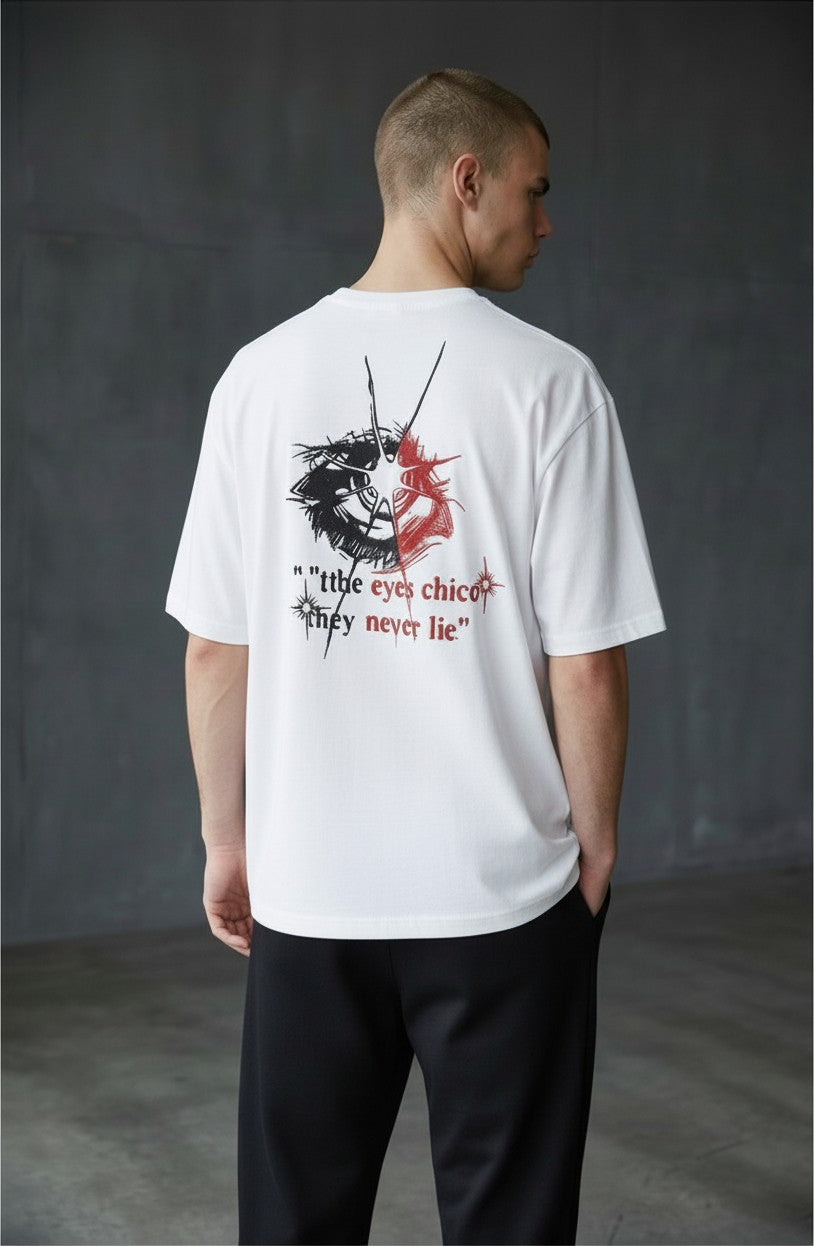 Nakış Detaylı Oversize Beyaz T-Shirt