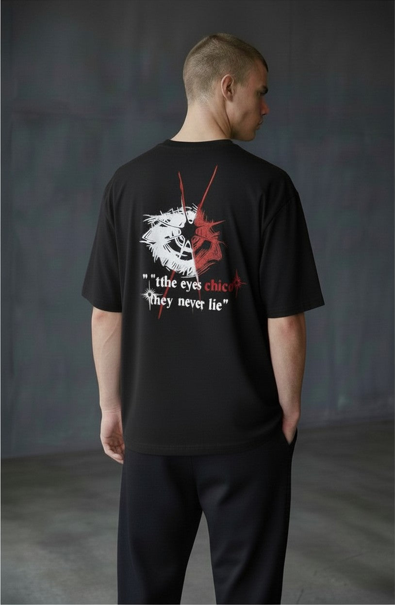 Nakış Detaylı Oversize Siyah T-Shirt
