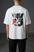 Nakış Detaylı Oversize Beyaz T-Shirt –   "Kedy"