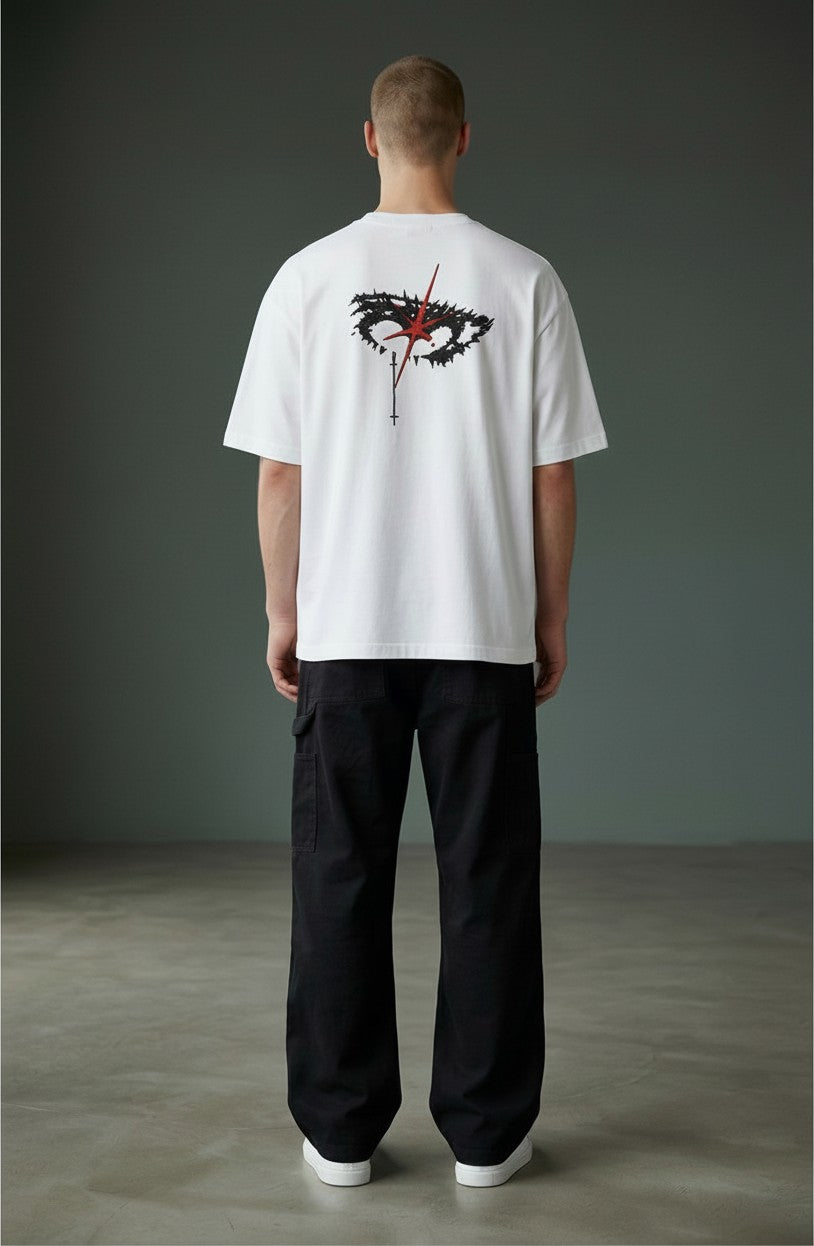Nakış Detaylı Oversize Beyaz T-Shirt